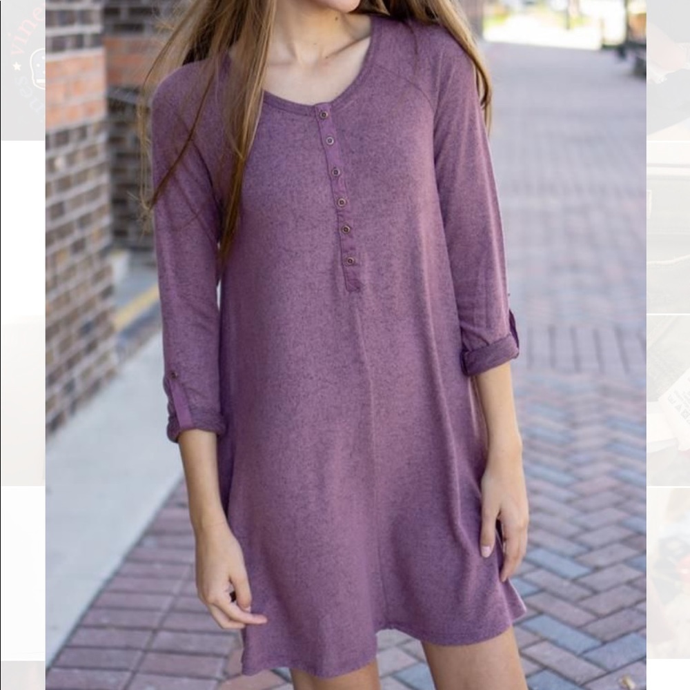 Z Supply The Marled Henley Dress in Deep Cola XS